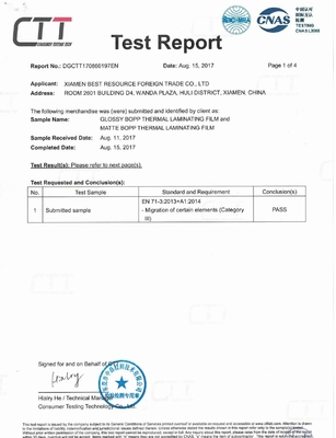 گواهی FDA فیلم لمینیت حرارتی براق / مات سفید BOPP براق